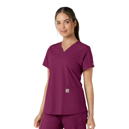 Force Essentials Women's V-Neck Knit Panel Scrub Top Wine side view