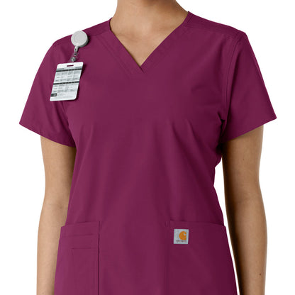 Force Essentials Women's V-Neck Knit Panel Scrub Top Wine side detail 1