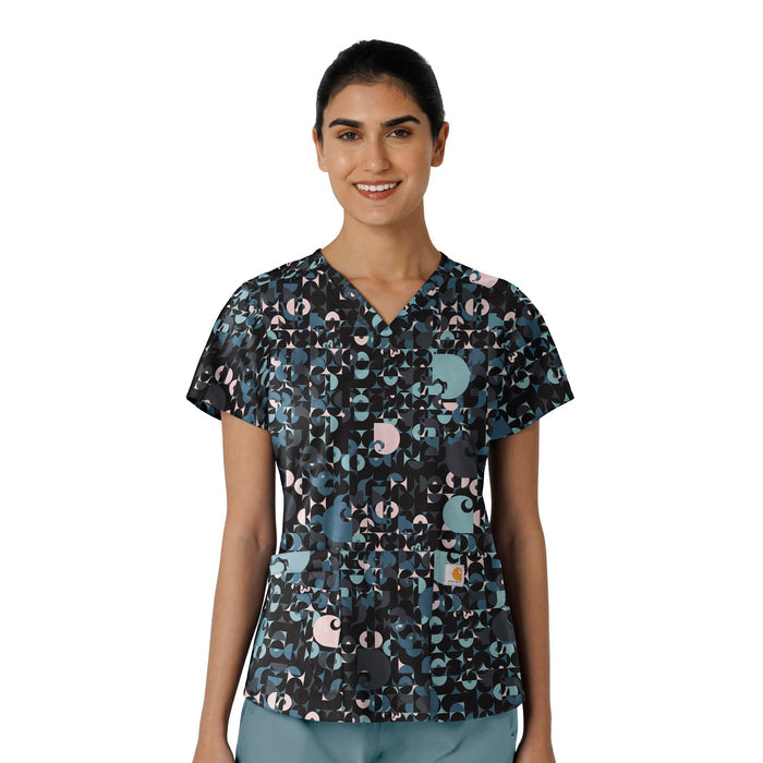 Carhartt Prints Women's V-Neck Print Scrub Top Geo Logo Black