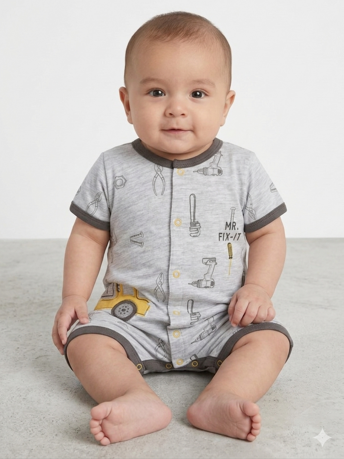 Cars & Tools - Hlaf Sleeve- Summer Romper Light gray