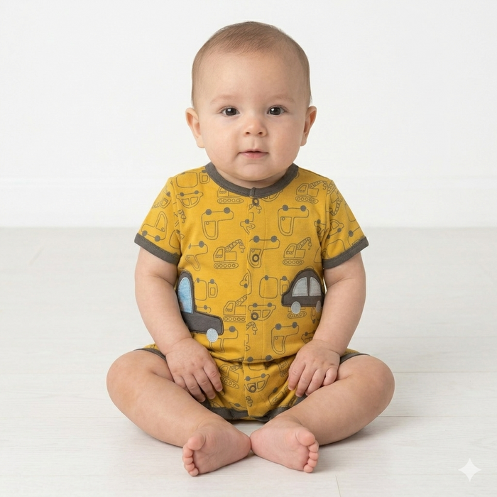 Cars & Tools - Hlaf Sleeve- Summer Romper Mustard