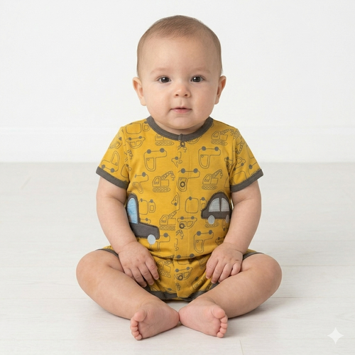 Cars & Tools - Hlaf Sleeve- Summer Romper Mustard