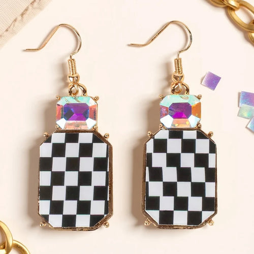 Checkered Earrings - Black & White