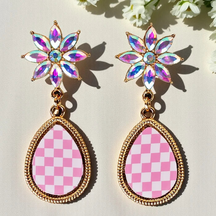 Checkered Earrings - Pink & White
