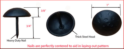 Clavos 1" dia., with lightly hammered look, Matte Black finish, side view with dimensions - Wild West Hardware