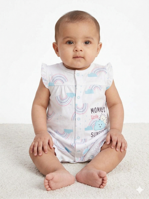 Cloud & Rainbow- Half Sleeve- Summer Romper White