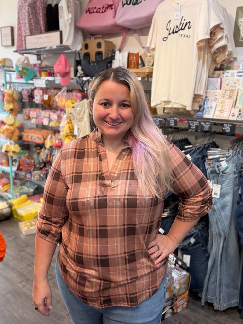 Collared Plaid Top