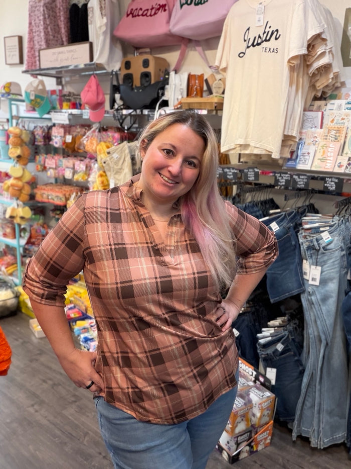 Collared Plaid Top
