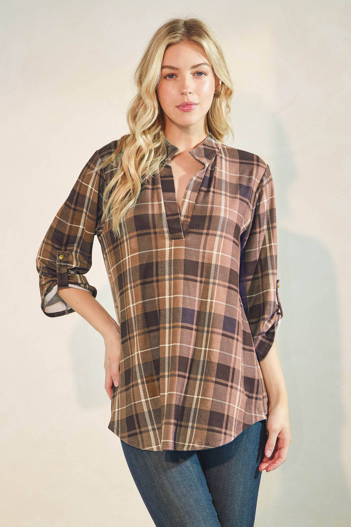 Collared Plaid Top
