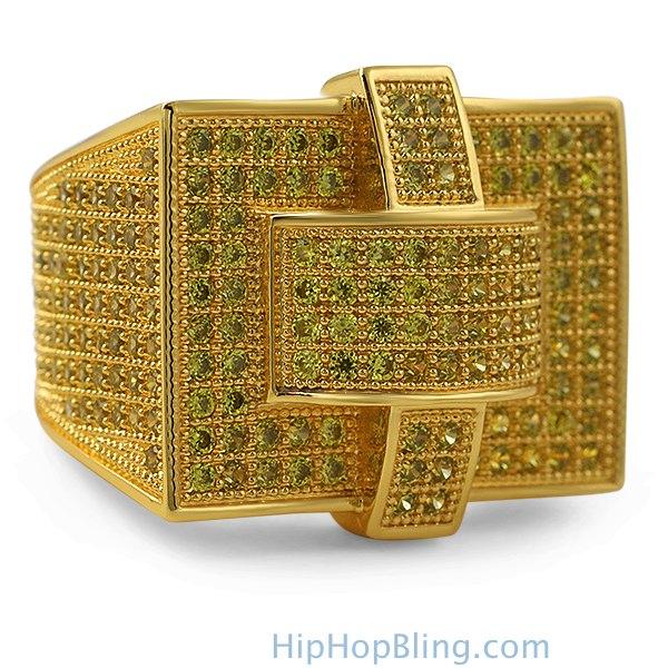 Cross Iced Out Lemonade CZ Bling Bling Ring