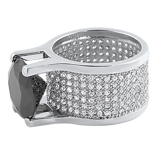 CZ 360 Ring 20ct Black Solitaire Rhodium