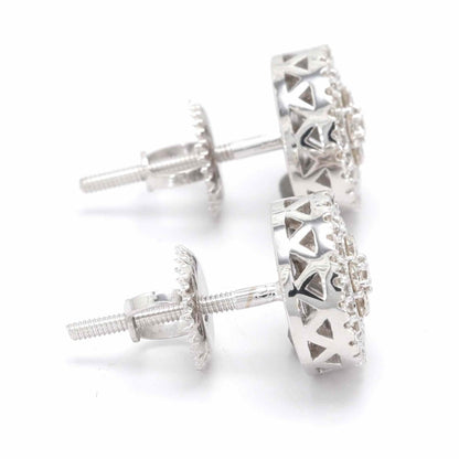 Double Halo Flower Diamond Earrings Solid 14K Gold