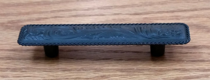 Engraved Drawer Pull w/ rope edge, Oil Rubbed Bronze finish - Wild West Hardware
