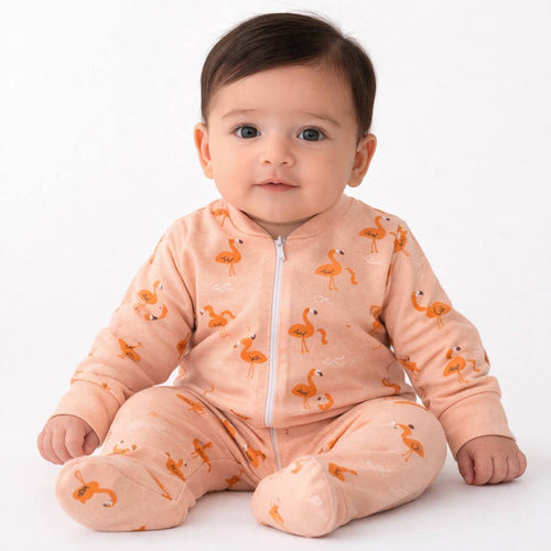 Flamingo-Zipper- Long Sleeve- Summer Romper