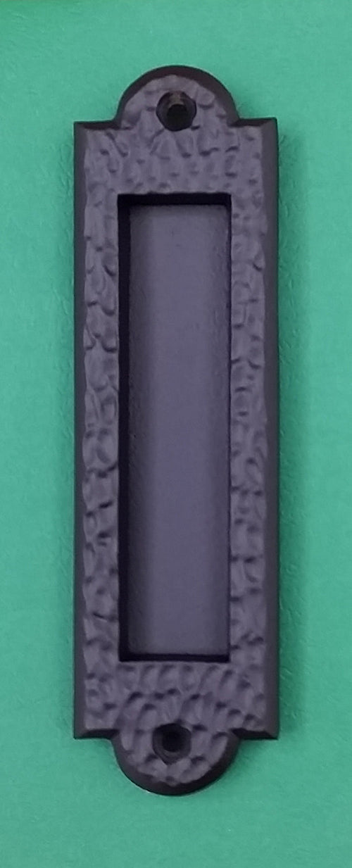 Flush Pull Handle, Finger Pull with Distressed, Pitted Look, Matte Bronze finish - Wild West Hardware