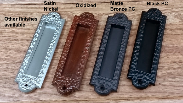 Flush Pull Handle, Finger Pull with Distressed, Pitted Look, Matte Bronze finish - Wild West Hardware