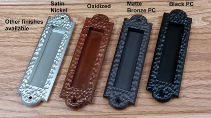 Flush Pull Handle, Finger Pull with Distressed, Pitted Look, Matte Bronze finish - Wild West Hardware