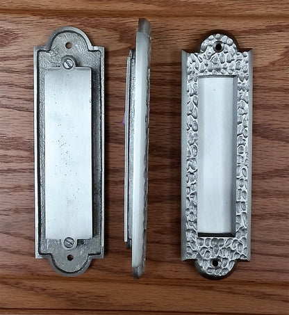 Flush Pull Handle, Finger Pull with Distressed, Pitted Look, Satin Nickel - Wild West Hardware
