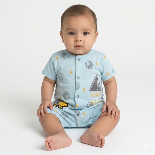 Fox & hedgehog - Half Sleeve- Summer Romper Baby blue