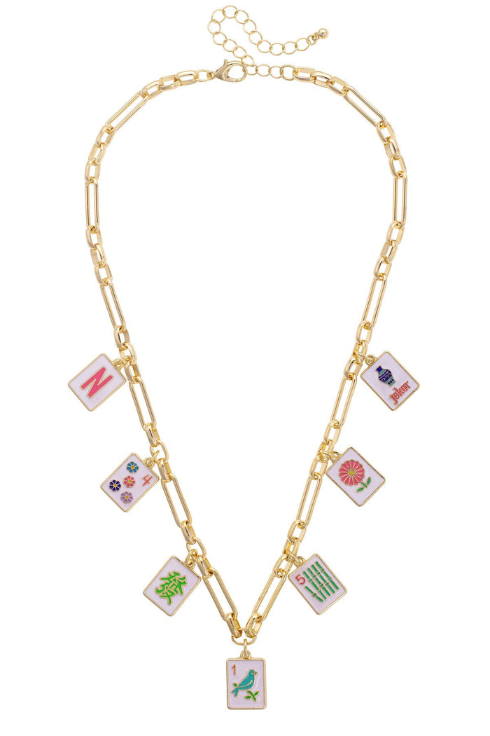 Going Mahjong! Enamel Charm Necklace in Multi