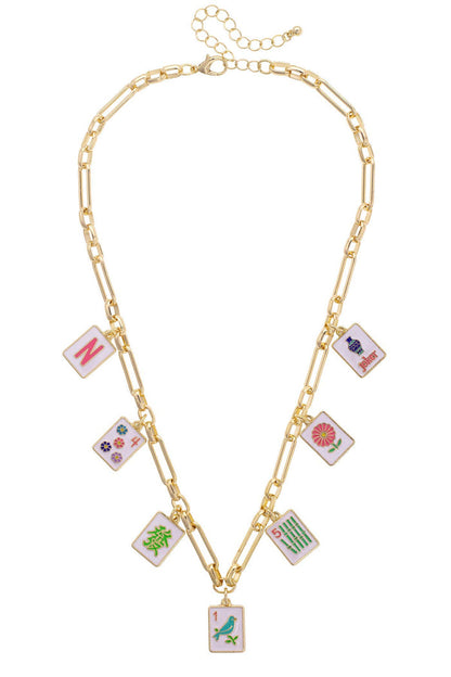 Going Mahjong! Enamel Charm Necklace in Multi