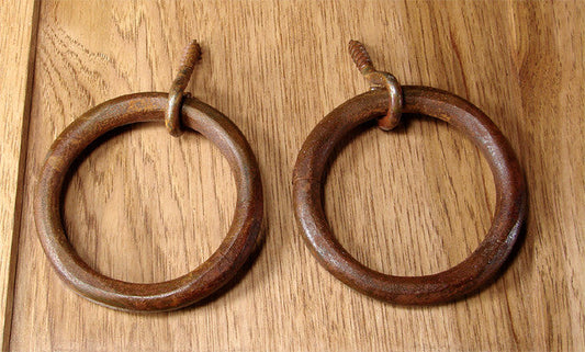 Hammered Rustic Ring Pull (4" ring) with eye lag screw mount - Wild West Hardware