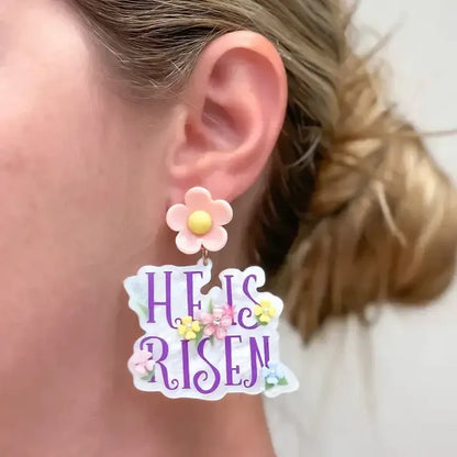 'He Is Risen' Acrylic Dangle Earrings