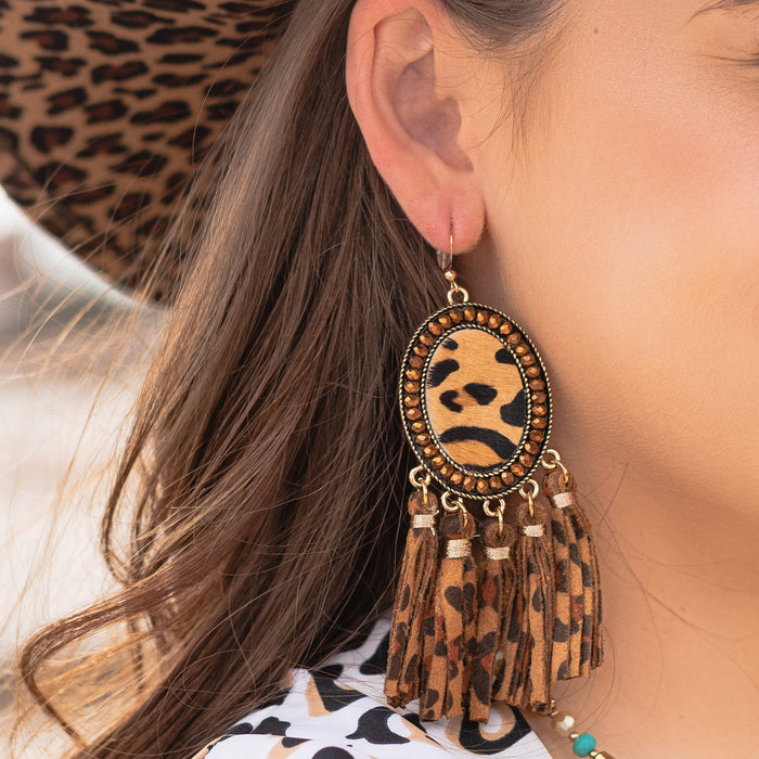 Leopard Print Tassel Earrings