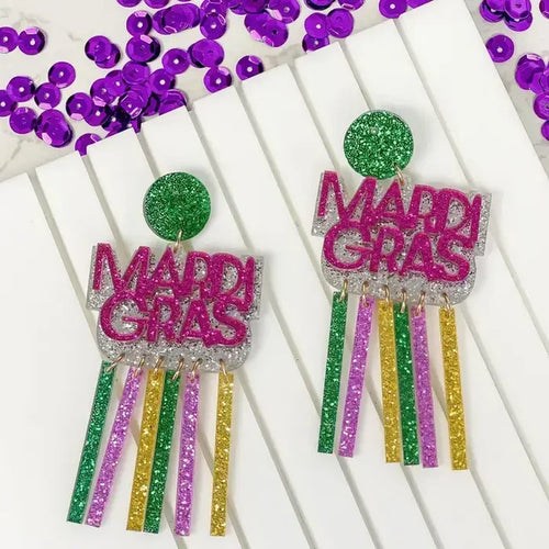 'Mardi Gras' Glitter Dangle Earrings