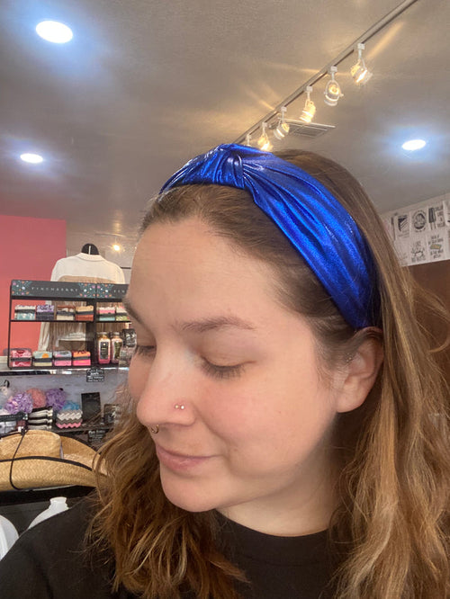 Metallic Blue Top Knot Headband