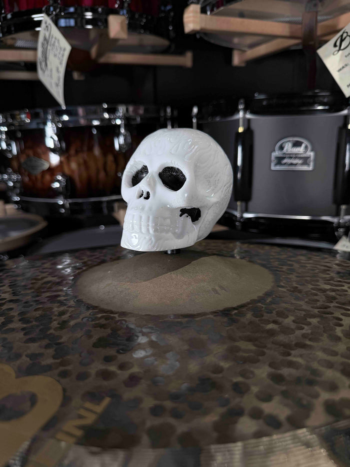 ~NEW~ Bentley's Drum Shop 8mm Thread XL Skull Cymbal Topper in White with Black Eyes