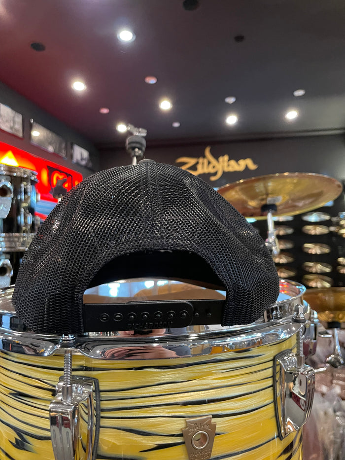 ~NEW~ Bentley's Drum Shop Trucker Snapback Hat in Black Camo with Black Mesh and Black Logo