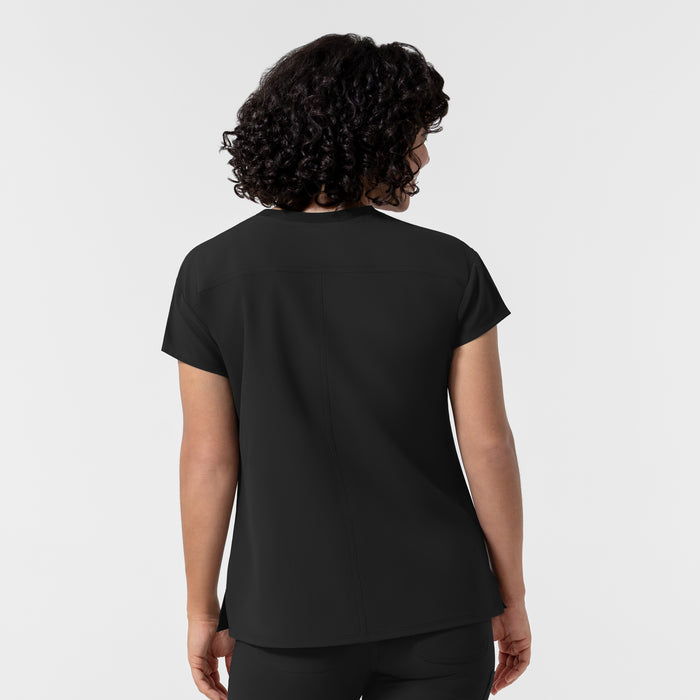 NURTUR Women's Cap Sleeve Crew Neck Scrub Top Black back view