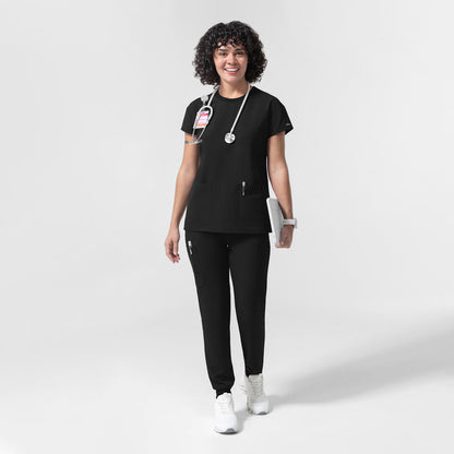 NURTUR Women's Cap Sleeve Crew Neck Scrub Top Black full scrub set