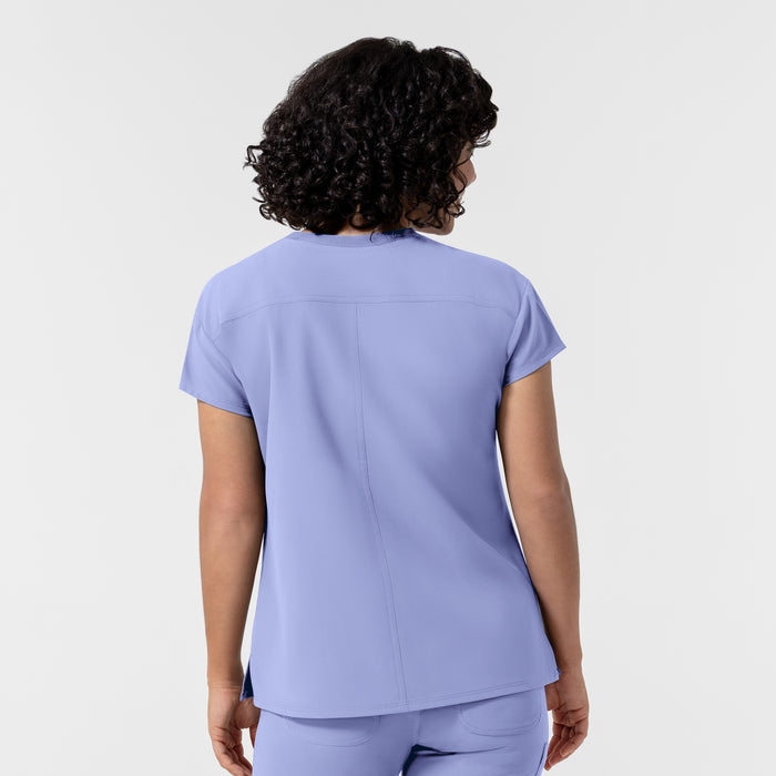 NURTUR Women's Cap Sleeve Crew Neck Scrub Top Ceil Blue back view