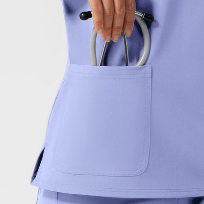 NURTUR Women's Cap Sleeve Crew Neck Scrub Top Ceil Blue front detail