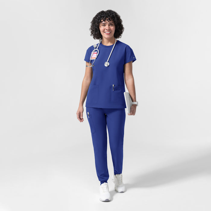 NURTUR Women's Cap Sleeve Crew Neck Scrub Top Galaxy Blue full scrub set