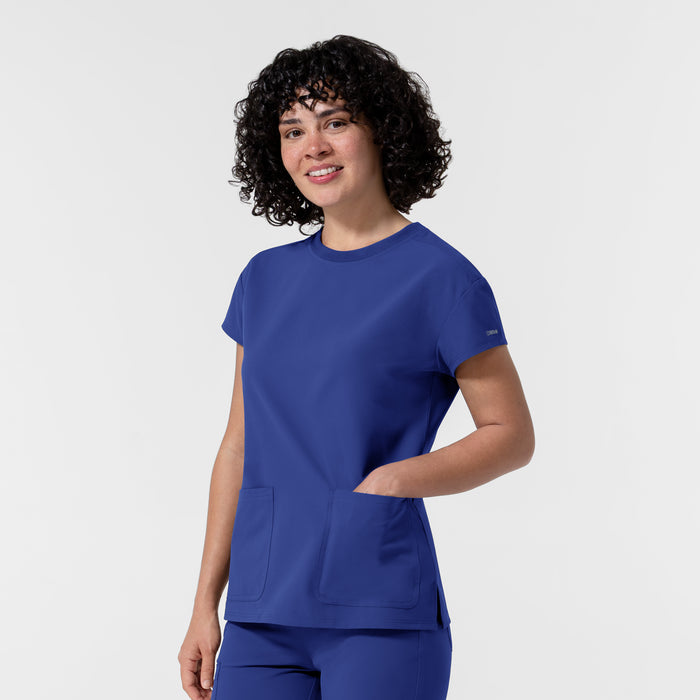 NURTUR Women's Cap Sleeve Crew Neck Scrub Top Galaxy Blue side view