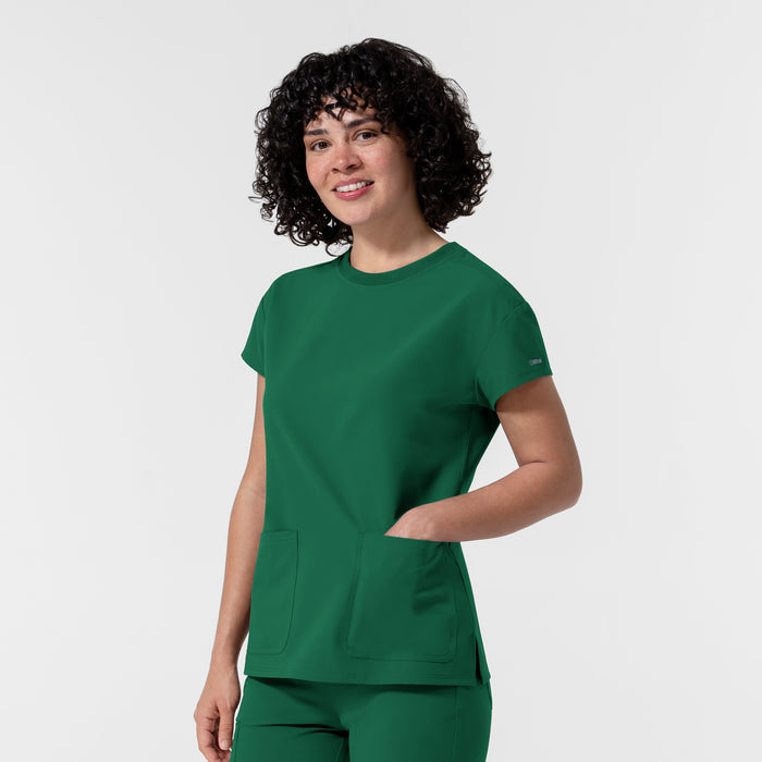 NURTUR Women's Cap Sleeve Crew Neck Scrub Top Hunter side view