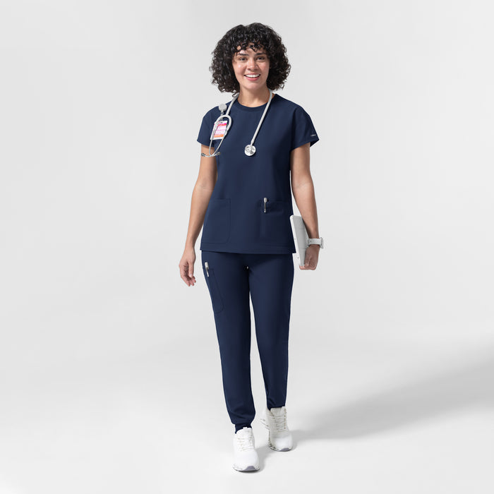 NURTUR Women's Cap Sleeve Crew Neck Scrub Top Navy full scrub set