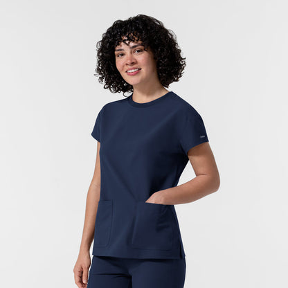 NURTUR Women's Cap Sleeve Crew Neck Scrub Top Navy side view