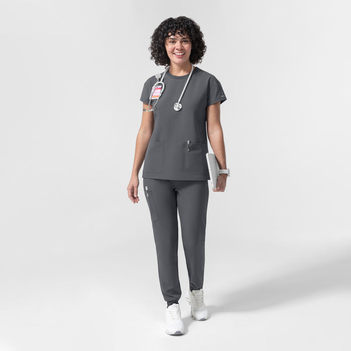 NURTUR Women's Cap Sleeve Crew Neck Scrub Top Pewter full scrub set