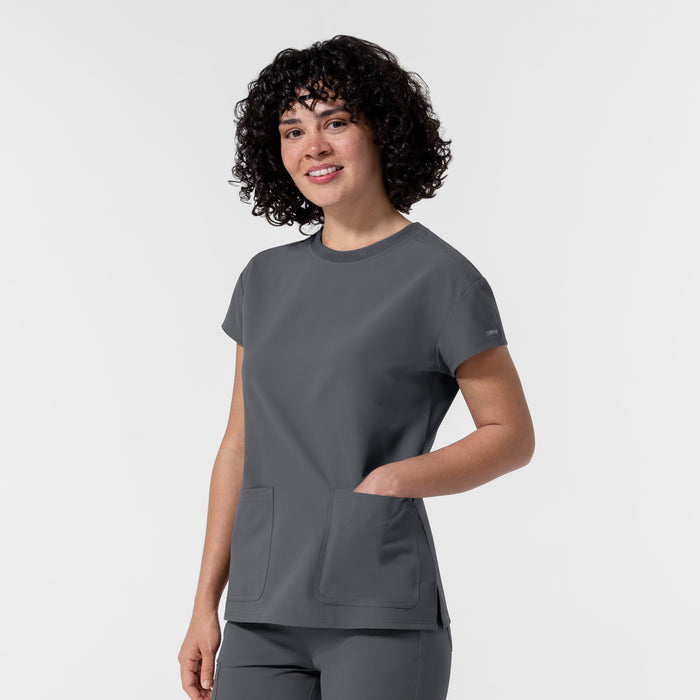 NURTUR Women's Cap Sleeve Crew Neck Scrub Top Pewter side view