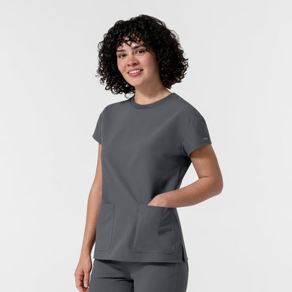 NURTUR Women's Cap Sleeve Crew Neck Scrub Top Pewter side view