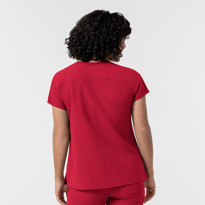 NURTUR Women's Cap Sleeve Crew Neck Scrub Top Red back view