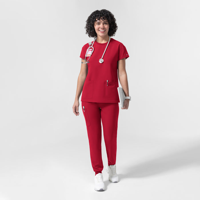 NURTUR Women's Cap Sleeve Crew Neck Scrub Top Red full scrub set
