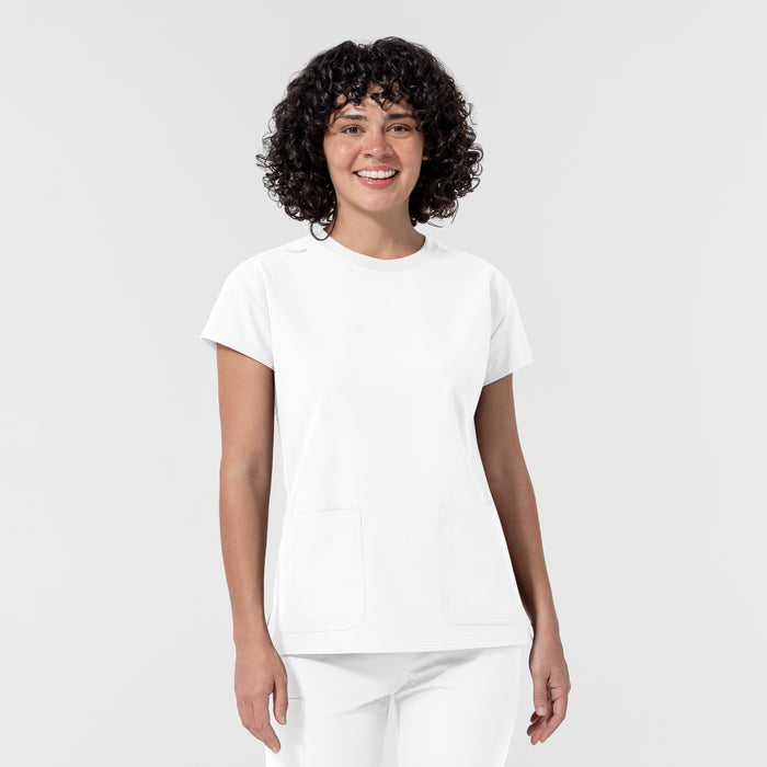 NURTUR Women's Cap Sleeve Crew Neck Scrub Top White
