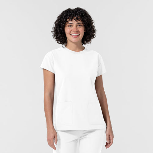 NURTUR Women's Cap Sleeve Crew Neck Scrub Top White