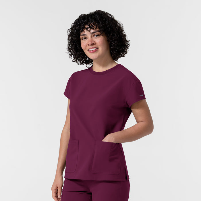 NURTUR Women's Cap Sleeve Crew Neck Scrub Top Wine side view