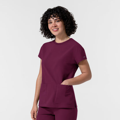 NURTUR Women's Cap Sleeve Crew Neck Scrub Top Wine side view